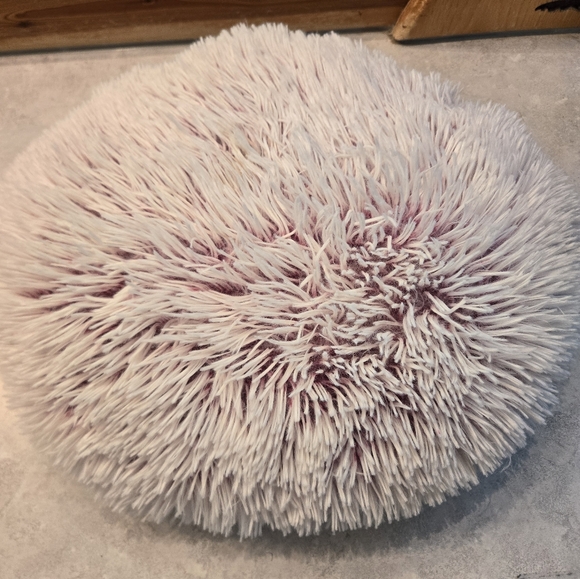 Very cute, fluffy, and soft gray throw pillow with pink undertones. Great shape - Picture 1 of 3